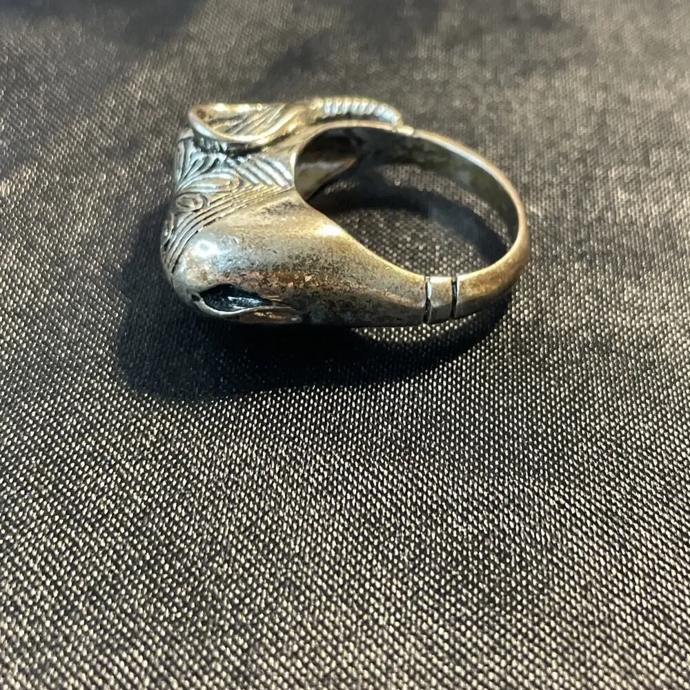Vintage Bali Style 3D Elephant Animal Statement Ring Heavy Silver Tone Sz9